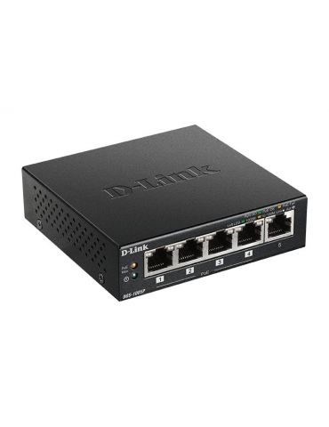 D-Link DGS-1005P Fara management L2 Gigabit Ethernet (10 100 1000) Power over Ethernet (PoE) Suport Negru - Tik.ro
