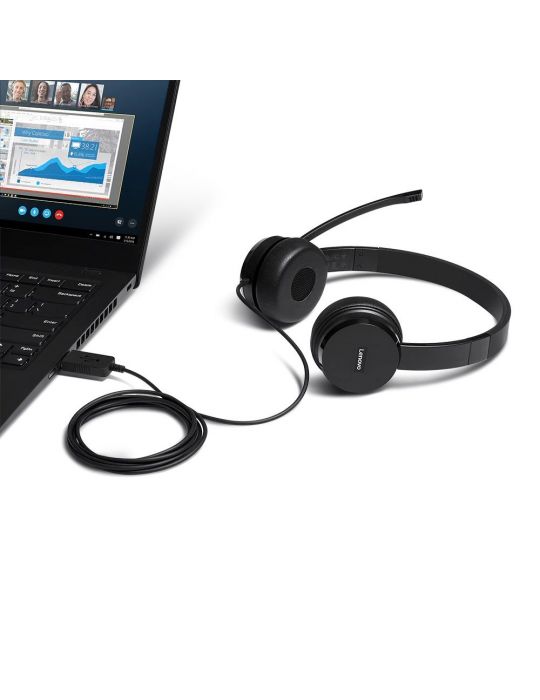 Lenovo 4XD0X88524 cască audio & cască cu microfon Căști Prin cablu Bandă de fixare pe cap Birou Call center Negru