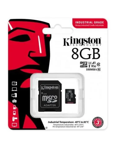 Memory Card microSDHC Kingston Industrial 8GB, Class 10, UHS-I U3, V30, A1 + Adaptor SD Kingston - 1 - Tik.ro