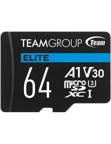 Memory Card microSDXC TeamGroup Elite 64GB, Class 10, UHS-I U3, V30, A1 + Adaptor SD Team group - 1 - Tik.ro