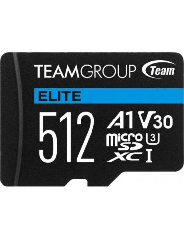 Memory Card microSDXC TeamGroup Elite 512GB, Class 10, UHS-I U3, V30, A1 + Adaptor SD Team group - 1 - Tik.ro