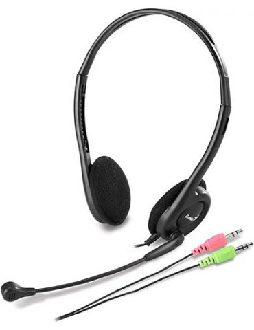 Casti genius hs-200c cu fir standard utilizare multimedia microfon pe brat conectare prin jack 3.5 mm negru 31710151100 (include
