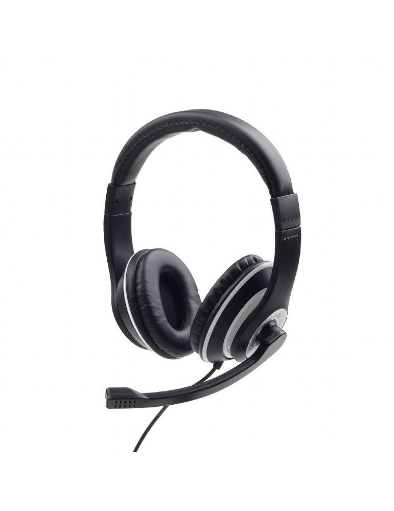 Casti gembird cu fir standard utilizare multimedia call center microfon pe brat conectare prin jack 3.5 mm alb / negru mhs-03-bk