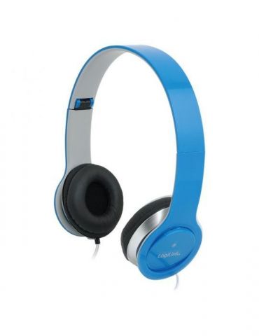 Casti logilink cu fir standard utilizare multimedia smartphone microfon pe fir conectare prin jack 3.5 mm albastru / argintiu hs