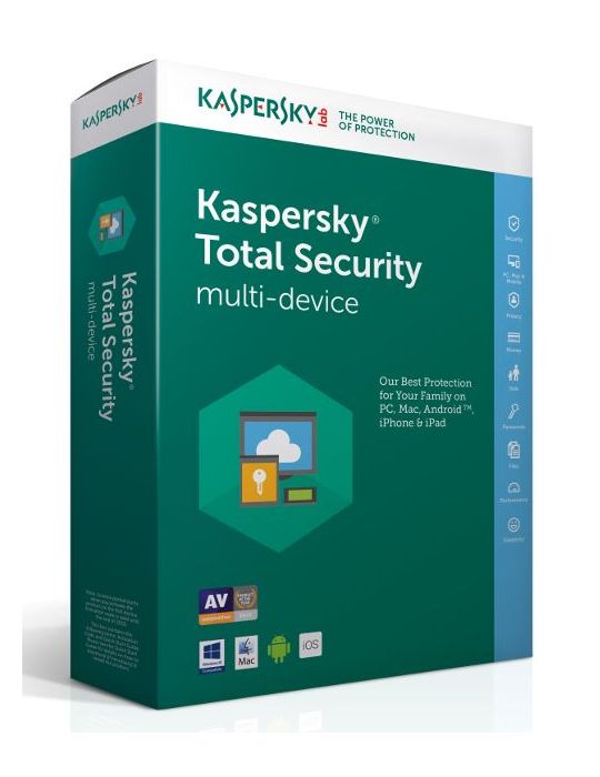 Licenta  electronica kaspersky tip total security pt pc | mac | smartphone | tableta 1 utilizator valabilitate 1 an windows | ma
