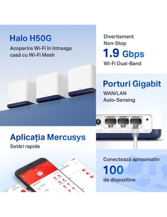 Mesh mercusys wireless router ac1900 pt interior 1900 mbps port lan si wan gigabit 2.4 ghz | 5 ghz antena interna x 2 standard 8