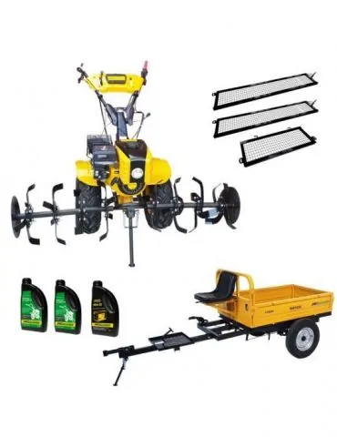 Pachet motocultor Campo 853 benzina 7.5CP 2+1 trepte roti atv manicot rulment remorca 500kg ulei motor si transmisie incluse Pro - Tik.ro