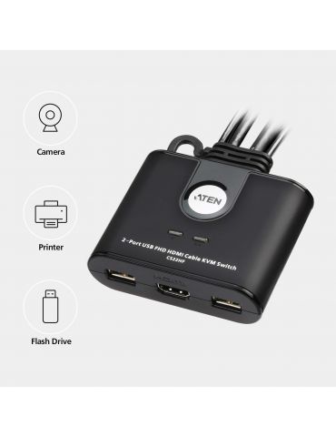 ATEN CS22HF switch-uri pentru tastatură, mouse și monitor (KVM) Negru