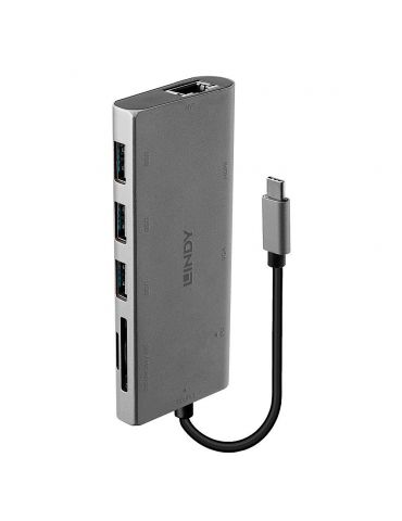Lindy 43278 stații de andocare și replicatoare de porturi pentru calculatoare portabile USB 3.2 Gen 1 (3.1 Gen 1) Type-C Gri