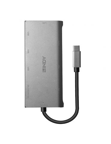 Lindy 43278 stații de andocare și replicatoare de porturi pentru calculatoare portabile USB 3.2 Gen 1 (3.1 Gen 1) Type-C Gri