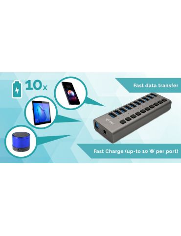 i-tec U3CHARGEHUB10 încărcătoare pentru dispozitive mobile Universală Gri AC De interior