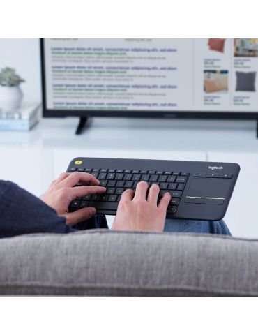 Logitech K400 Plus Tv tastaturi RF fără fir AZERTY Flamandă Negru