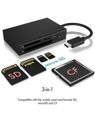 ICY BOX IB-CR401-C3 cititoare de carduri USB 3.2 Gen 1 (3.1 Gen 1) Type-C Negru