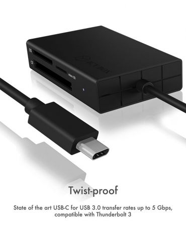 ICY BOX IB-CR401-C3 cititoare de carduri USB 3.2 Gen 1 (3.1 Gen 1) Type-C Negru