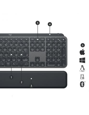 Logitech MX Keys Plus tastaturi RF Wireless + Bluetooth QWERTZ Elvețiană Grafit
