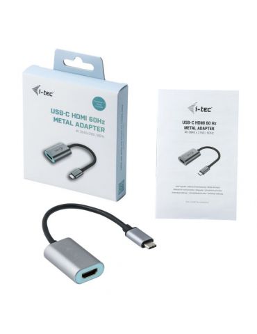 i-tec Metal C31METALHDMI60HZ adaptor pentru cabluri video 0,15 m USB tip-C HDMI Gri, Turcoaz