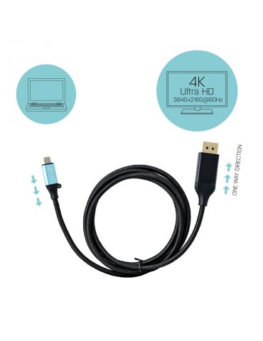 i-tec C31CBLDP60HZ adaptor pentru cabluri video 1,5 m USB tip-C DisplayPort Negru