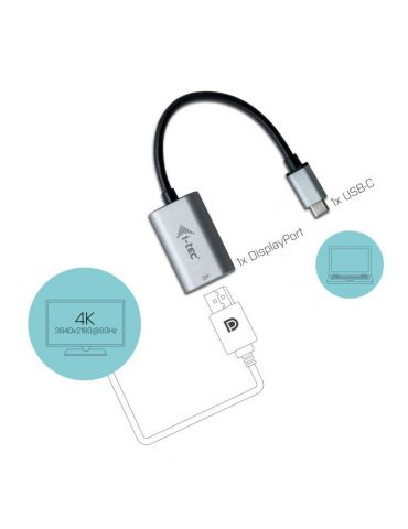 i-tec Metal C31METALDP60HZ adaptor pentru cabluri video 0,15 m USB tip-C Display Port Gri, Turcoaz