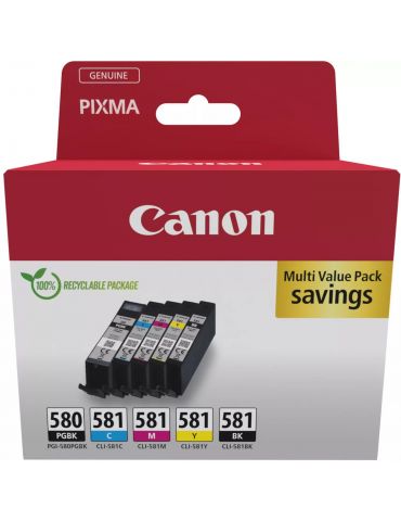 Canon PGI-580 CLI-581 Ink Cartridge BK CMYK cartușe cu cerneală 5 buc. Original Negru, Albastru, Cyan, Magenta, Galben - Tik.ro