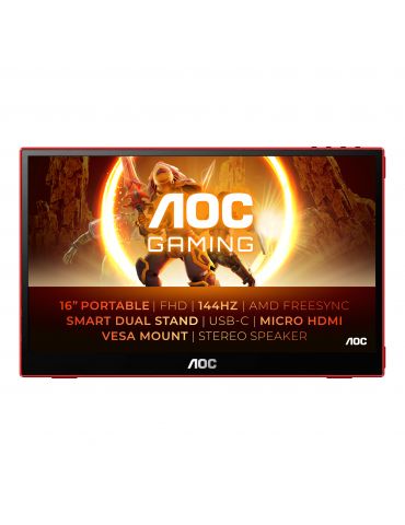 AOC 16G3 monitoare LCD 39,6 cm (15.6") 1920 x 1080 Pixel Negru, Roşu - Tik.ro