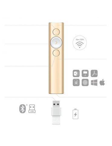 Logitech Spotlight prezentatori wireless Bluetooth RF De aur
