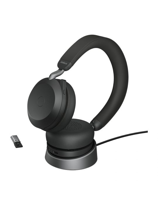 Jabra Evolve2 75 Căști Prin cablu & Wireless Bandă de fixare pe cap Birou Call center Bluetooth Stand de încărcare Negru
