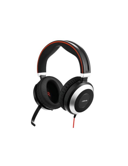Jabra Evolve 80 Stereo Căști Prin cablu Bandă de fixare pe cap Birou Call center Bluetooth Negru, Roşu, Argint