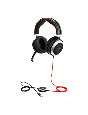 Jabra Evolve 80 MS Stereo Căști Prin cablu Bandă de fixare pe cap Birou Call center Bluetooth Negru