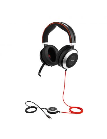 Jabra Evolve 80 Stereo MS USB-C Căști Prin cablu Bandă de fixare pe cap Birou Call center USB tip-C Bluetooth Negru