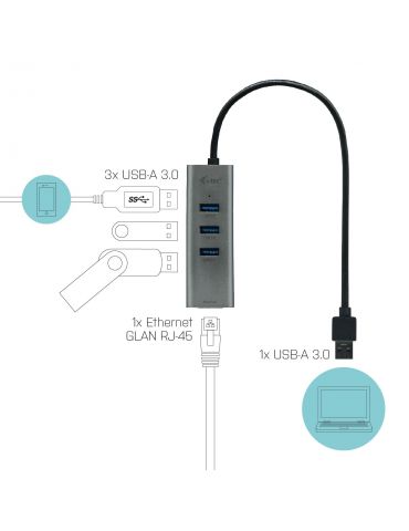 i-tec Metal U3METALG3HUB hub-uri de interfață USB 3.2 Gen 1 (3.1 Gen 1) Type-A 5000 Mbit s Gri