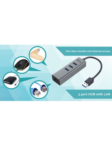i-tec Metal U3METALG3HUB hub-uri de interfață USB 3.2 Gen 1 (3.1 Gen 1) Type-A 5000 Mbit s Gri