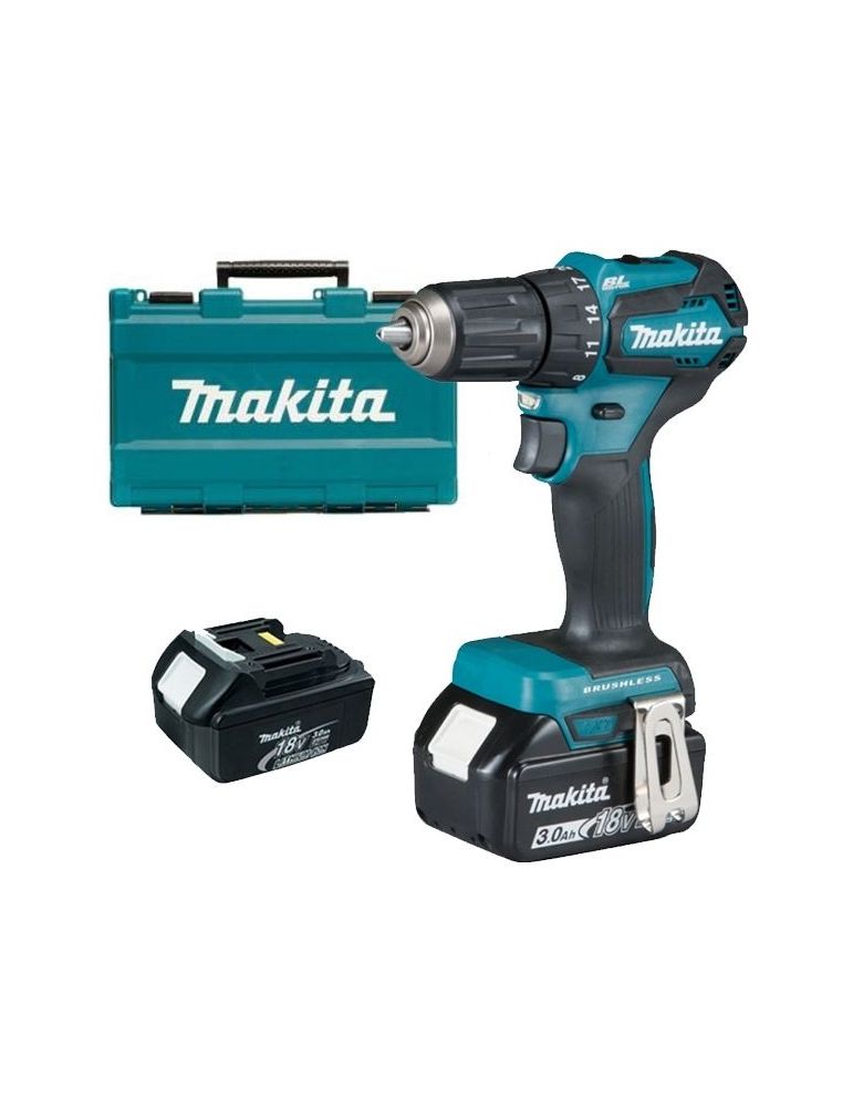 Makita DDF483RFE Masina de gaurit si insurubat cu 2 acumulatori Li-Ion 18 V 3Ah 40 Nm motor fara perii led iluminare valiza plas