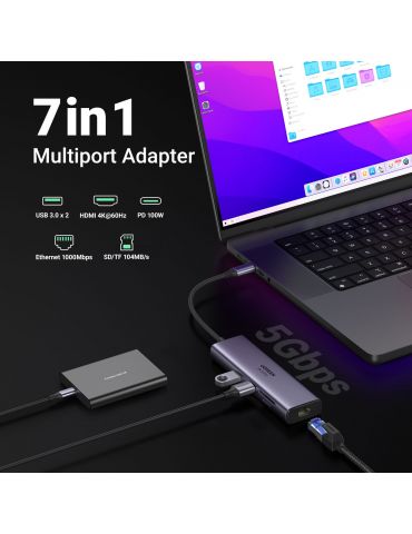 Ugreen 60515 stații de andocare și replicatoare de porturi pentru calculatoare portabile Prin cablu USB 3.2 Gen 1 (3.1 Gen 1)