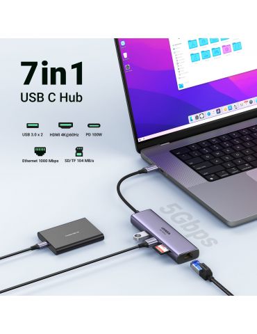 Ugreen 60515 stații de andocare și replicatoare de porturi pentru calculatoare portabile Prin cablu USB 3.2 Gen 1 (3.1 Gen 1)