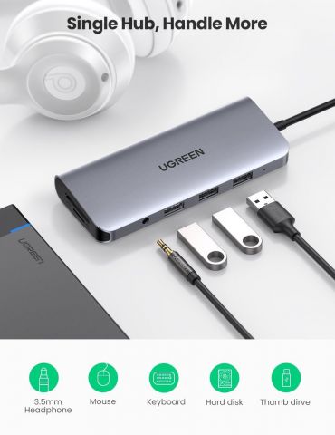 Ugreen 80133 hub-uri de interfață USB 3.2 Gen 1 (3.1 Gen 1) Type-C 5000 Mbit s Gri