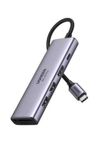 Ugreen 6-in-1 USB-C Hub USB tip-C Argint - Tik.ro