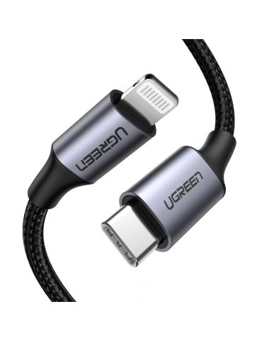 Ugreen 60759 cabluri pentru telefoanele mobile Negru, Argint 1 m USB C Conector Lightning - Tik.ro
