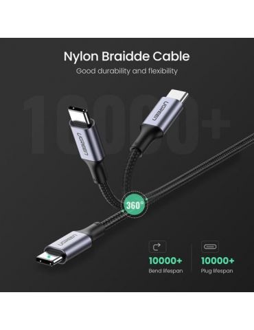 Ugreen 70429 cabluri USB 1 m USB C Negru
