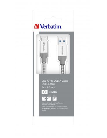 Verbatim 48868 cabluri USB 0,3 m USB 3.2 Gen 2 (3.1 Gen 2) USB B USB A Argint