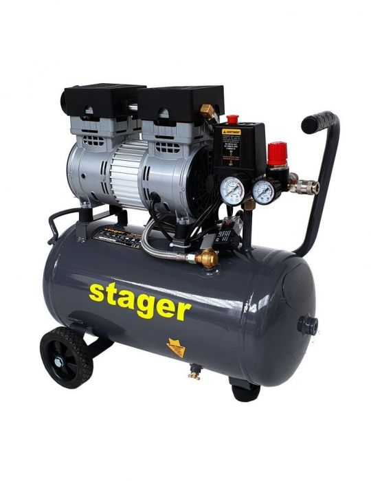 Stager HM0.75JW/24 compresor aer 24L 8bar 135 L/min monofazat angrenare directa silentios Stager - 1