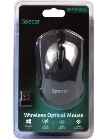 Mouse  spacer pc sau nb wireless 2.4ghz optic 1000 dpi butoane/scroll 3/1  negru spmo-w12 (include tv 0.18lei) Spacer - 1