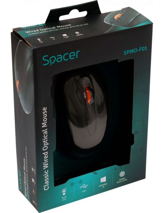 Mouse  spacer pc sau nb cu fir usb optic 1000 dpi butoane/scroll 3/1  negru spmo-f01 (include tv 0.18lei) Spacer - 1