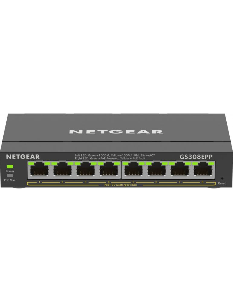 Netgear NETGEAR 8-Port Gigabit Ethernet High-Power PoE+ Plus Switch (GS308EPP) Gestionate L2/L3 Gigabit Ethernet (10/100/1000) Power