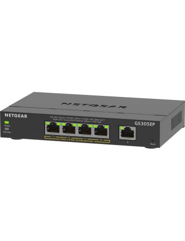 NETGEAR 5-Port Gigabit Ethernet PoE+ Plus Switch (GS305EP) Gestionate L2 L3 Gigabit Ethernet (10 100 1000) Power over Ethernet