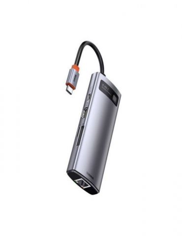 Docking station baseus metal gleam conectare pc usb type-c usb 3.0x3 card reader sdx1 microsdx1 rj-45 gigabit lanx1 usb typecx1 