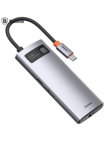 Docking station baseus metal gleam conectare pc usb type-c usb 3.0 x 3 rj-45 gigabit lan x 1 usb type c x 1 pd 100w 5v / 9v / 14