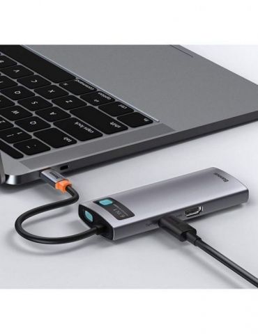 Docking station baseus metal gleam conectare pc usb type-c usb 3.0 x 3 rj-45 gigabit lan x 1 usb type c x 1 pd 100w 5v / 9v / 14
