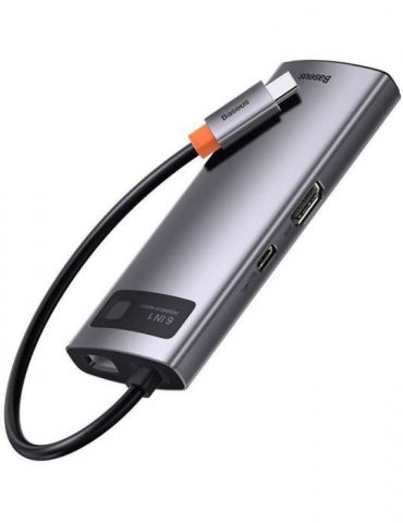 Docking station baseus metal gleam conectare pc usb type-c usb 3.0 x 3 rj-45 gigabit lan x 1 usb type c x 1 pd 100w 5v / 9v / 14