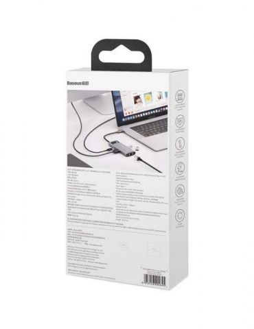 Docking station baseus metal gleam conectare pc usb type-c usb 3.0 x 3 rj-45 gigabit lan x 1 usb type c x 1 pd 100w 5v / 9v / 14