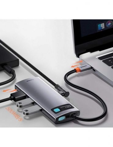 Docking station baseus metal gleam conectare pc usb type-c usb 3.0 x 3 rj-45 gigabit lan x 1 usb type c x 1 pd 100w 5v / 9v / 14